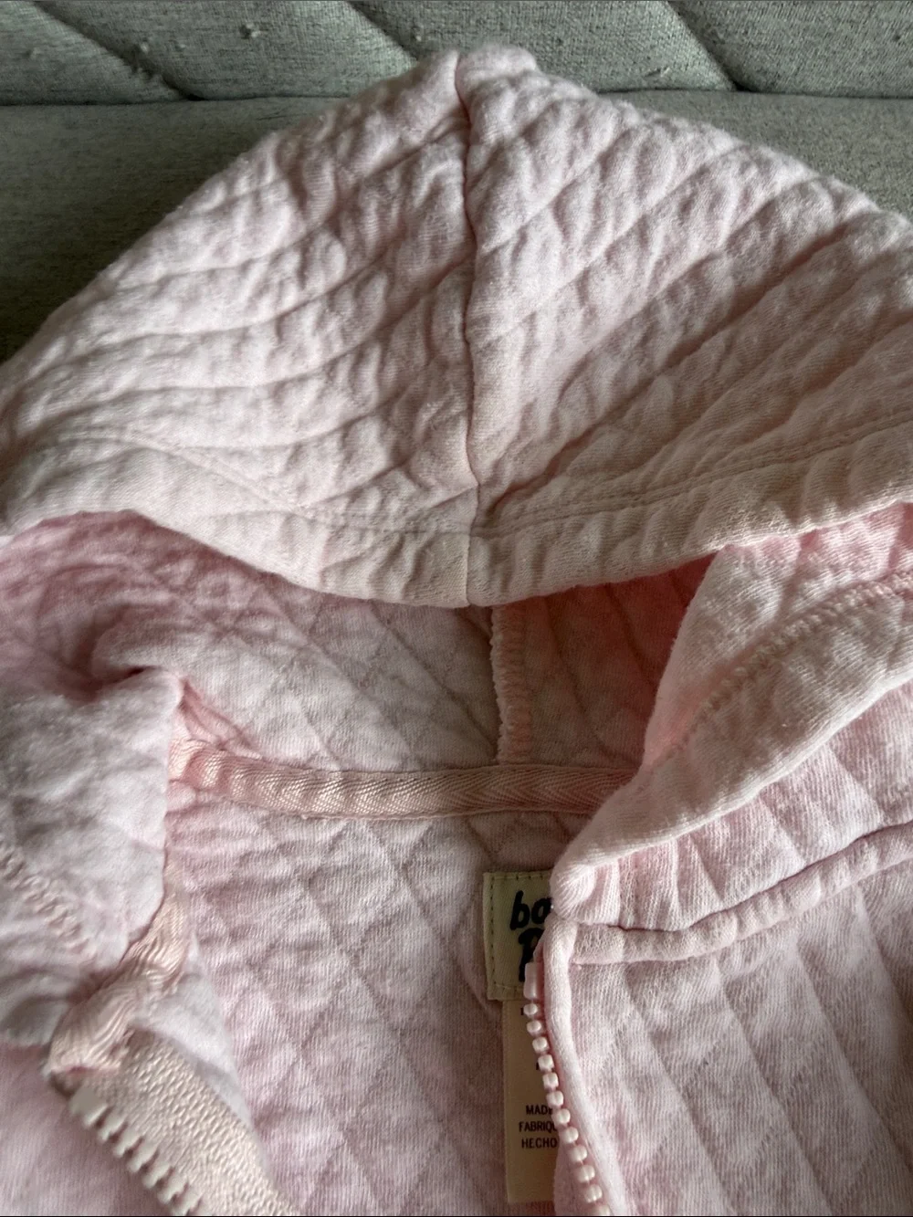 Baby Pink Quilted Hoodie with Ruffle Shoulders
